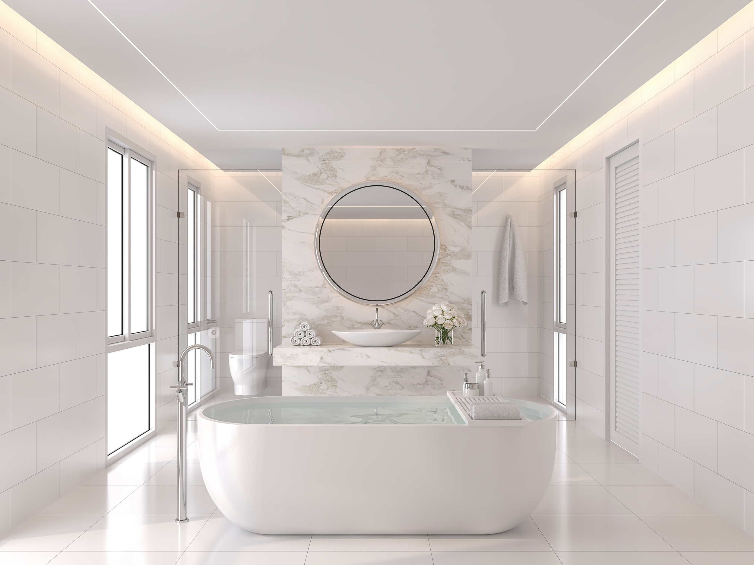 Modern Luxury White Bathroom 3D Render